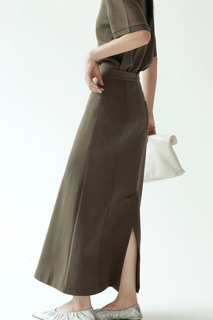 Midi Jersey Skirt - Khaki