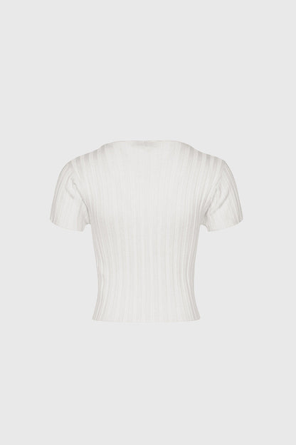 Ribbed Crop Top with Cuts - White