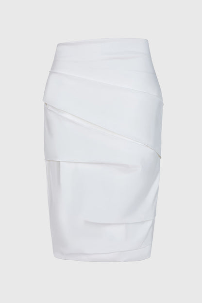 Knee Length Skirt with Folding Details - White