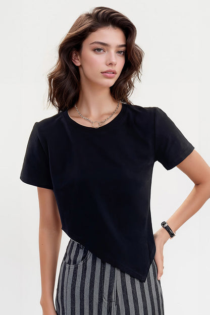 Irregular Cropped T-Shirt - Black