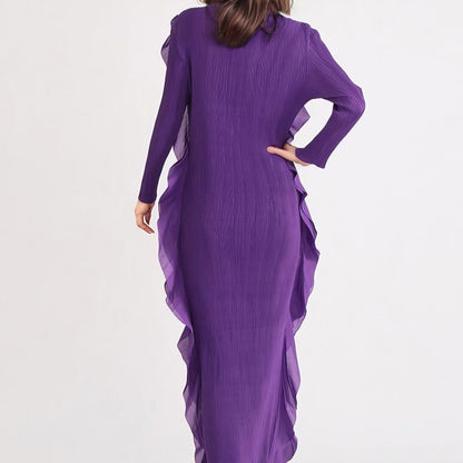 PURPLE LONG SLEEVE MAXI DRESS with RUFFLES