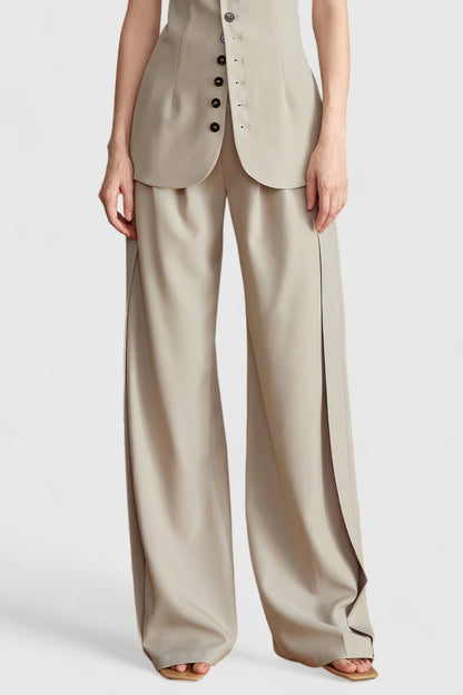 High Waisted Elegant Trousers - Beige