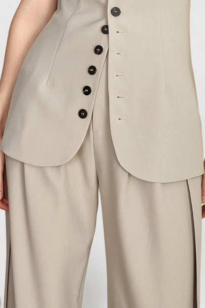 High Waisted Elegant Trousers - Beige