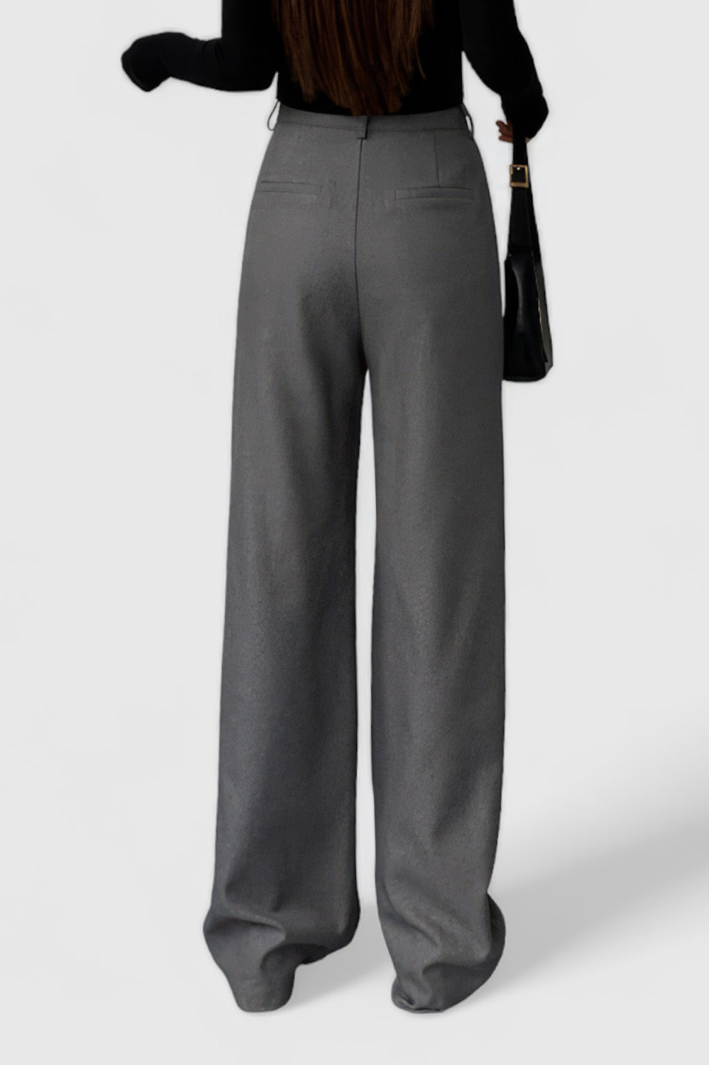 High Waisted Trousers with Two Buttons - Grey