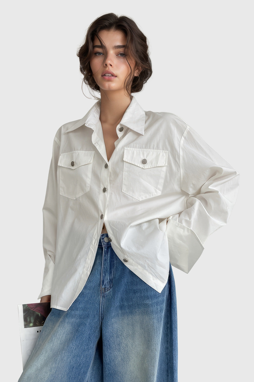 Oversized Shirt with Gold Buttons - White