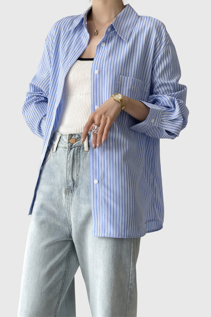 Oversized Striped Shirt - Blue