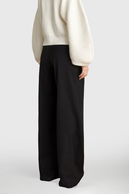 Wide Waistband Long Trousers - Black