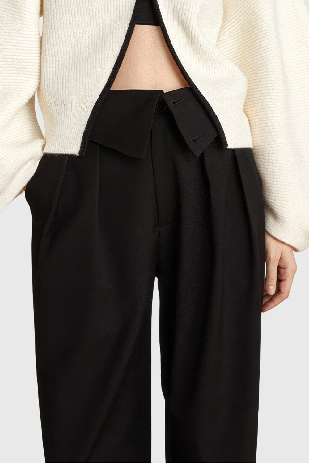 Wide Waistband Long Trousers - Black