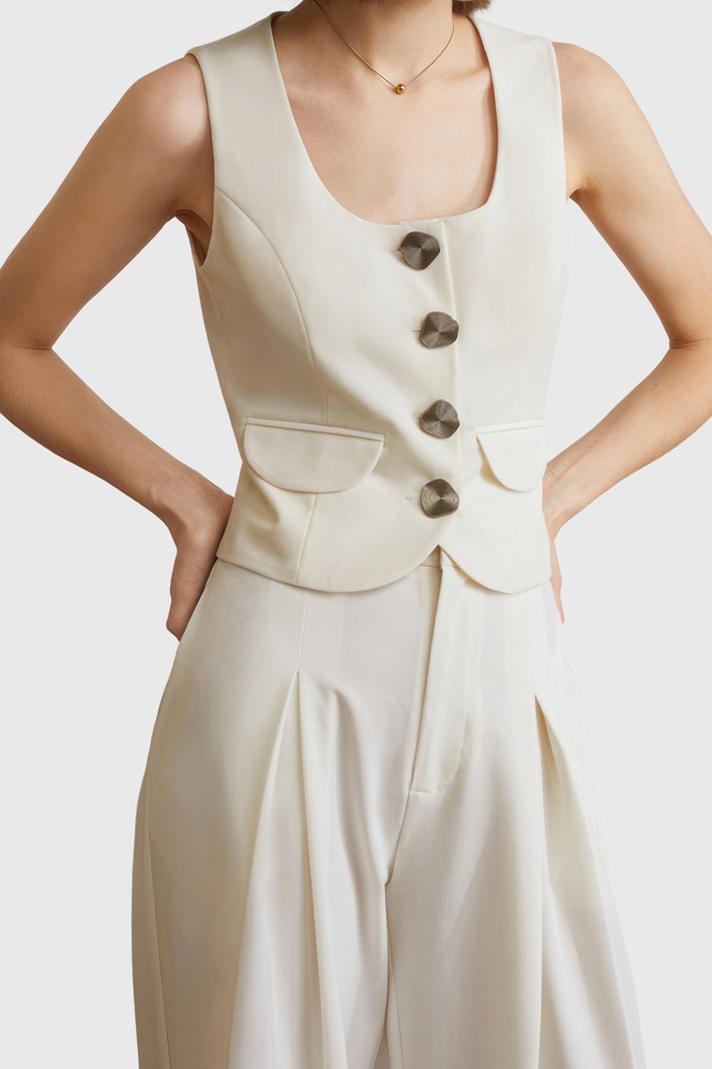 Suit Vest with Square Neckline - Beige