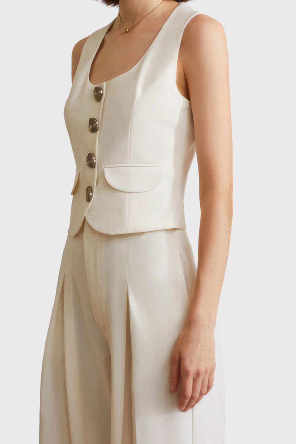 Suit Vest with Square Neckline - Beige