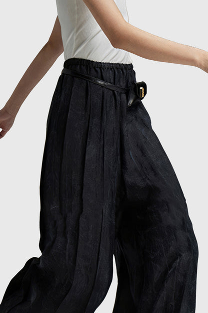 Pleated Wide Trousers - Black