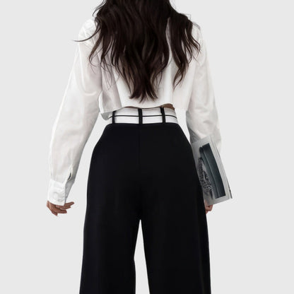 BLACK HIGH WAISTED TURN-UP TROUSERS