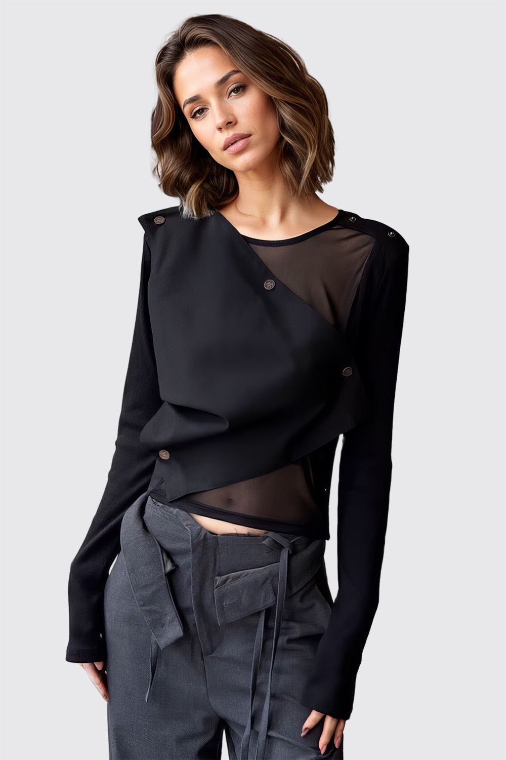 Irregular Mesh Top - Black