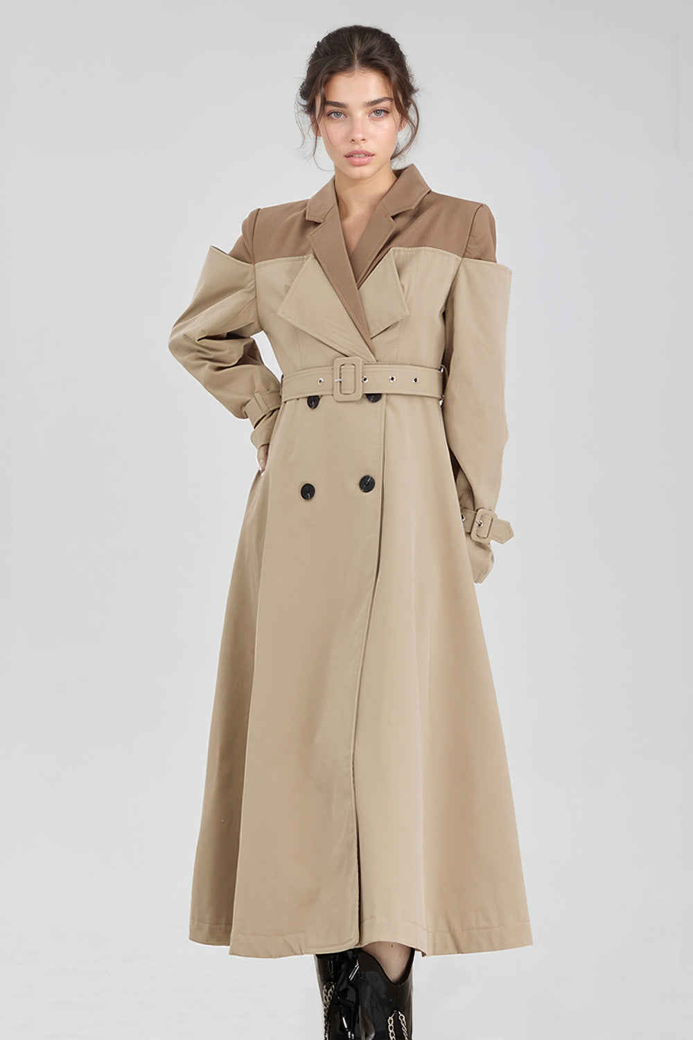 Long Double Breasted Trenchcoat - Brown