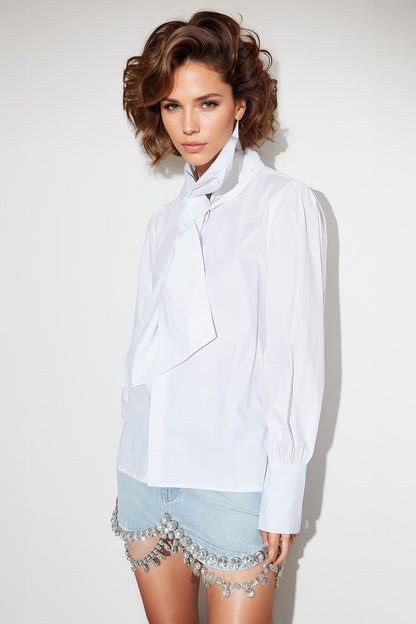 Long Sleeve Shirt with Collar Detail - White