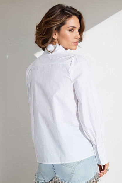 Long Sleeve Shirt with Collar Detail - White