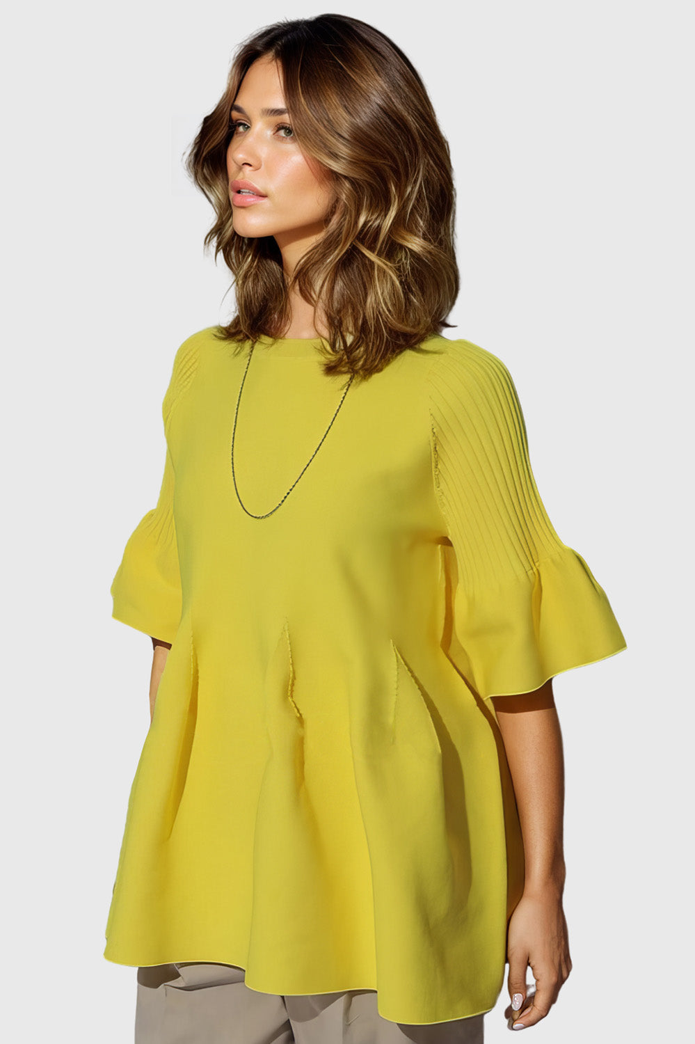 Half Sleeve Top with Ruffle - Yellow