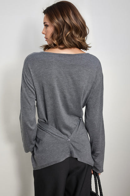 Long Sleeve Top with Criss Cross Detail - Grey