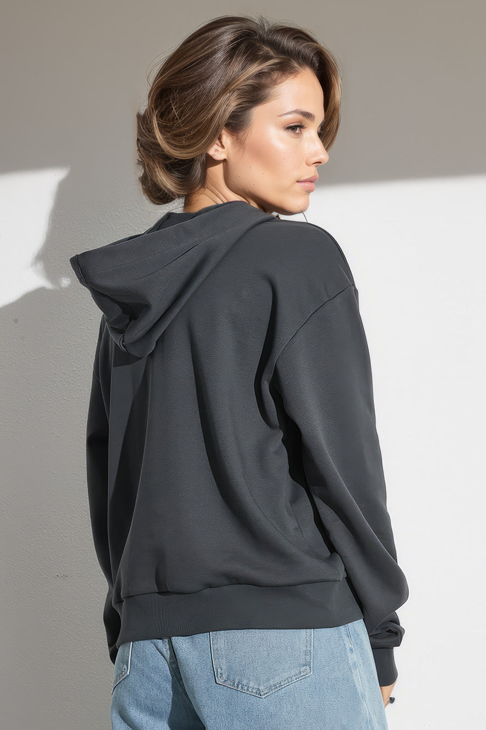 Hooded Sweater with Front Cuts - Grey