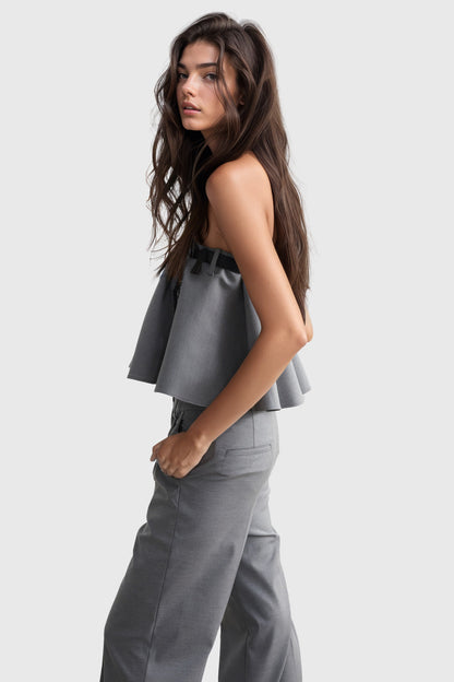 Versatile 2-Piece Set with Skirt and Trousers - Grey