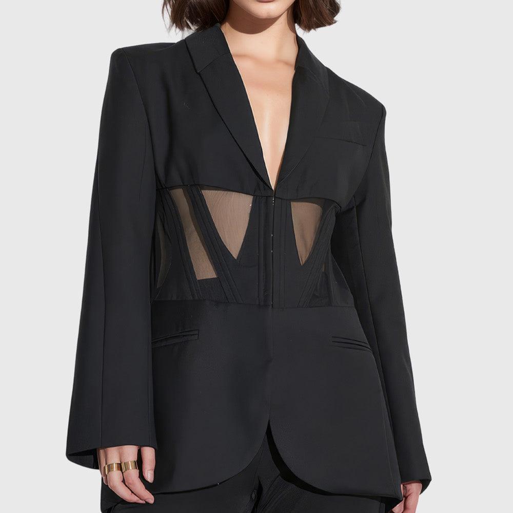 BLACK BLAZER with MESH WAIST