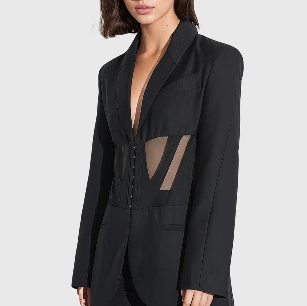 BLACK BLAZER with MESH WAIST